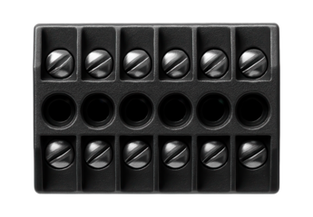 Terminal block with screw connection used for secure electrical connections in a small home workshop.