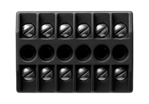 Terminal block with screw connection used for secure electrical connections in a small home workshop.