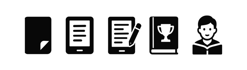 Education, learning silhouette icon set. student, book, trophy icons in silhouette style