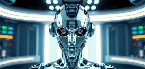 Sleek chrome medical robot, advanced tools, futuristic design,  futuristic robot,  sterile