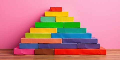 Stack of colorful blocks forming ascending steps, illustrating growth and support,  abstract,  strategy