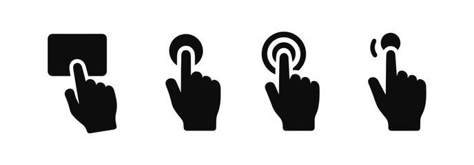 Gesture and interaction silhouette icon set. hand, touch, tap symbols silhouette style