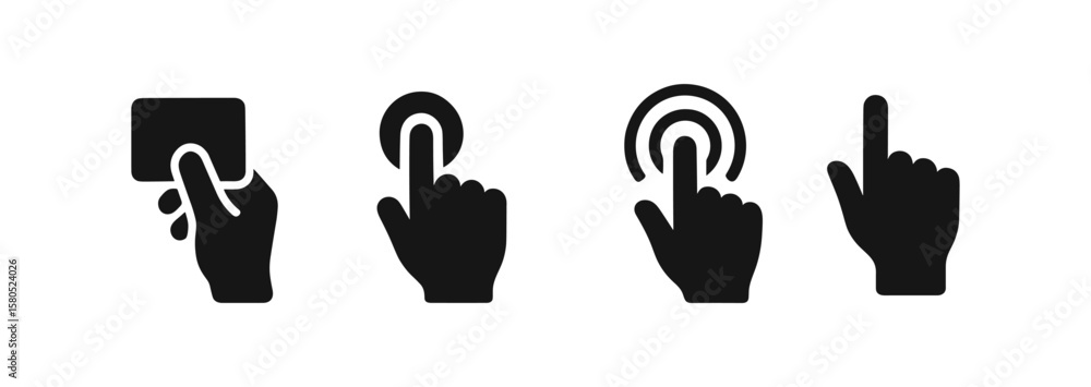 Poster gesture control solid icon set. hand gestures, navigation solid icons collection