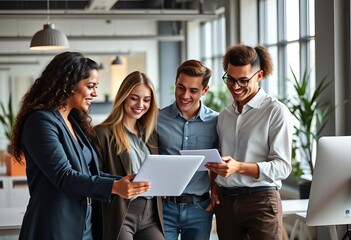 Stylish young professionals collaborating in a modern office,  entrepreneurs,   dynamic