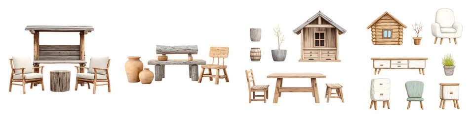 Watercolor Rustic Furniture Set: Country Cottage Collection