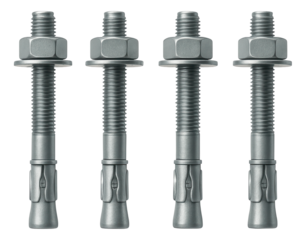 Heavy-duty wedge anchors for securing a safe to a basement floor, constructed from galvanized steel for enhanced durability.