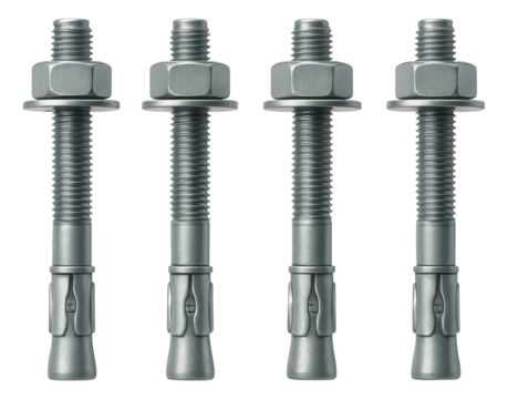 Heavy-duty wedge anchors for securing a safe to a basement floor, constructed from galvanized steel for enhanced durability.