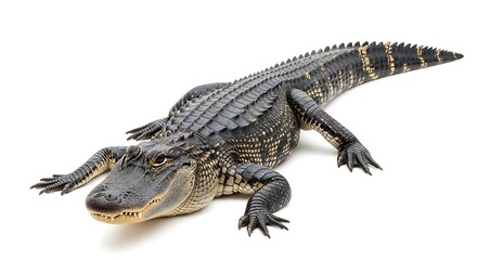 American alligator posing on a white background
