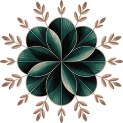 Teal green and brown floral mandala design botanical nature