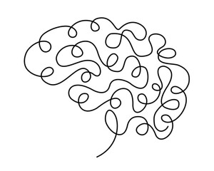 Continuous one line drawing of human brain. Hand drawn minimalism style. Brain line art vector illustration