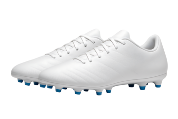 White Soccer Cleats with Blue Studs isolated on transparent background
