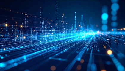 Futuristic Digital Data Stream in Cyber Space with Binary Code