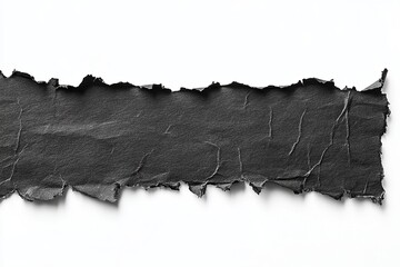 A textured black paper sheet has been torn with ragged edges on a bright background