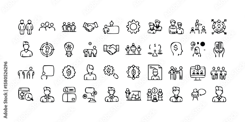 Poster extensive collection of 65 workshop line icons business construction and industry elements for diver
