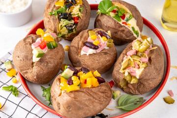 Homemade baked potato with toppings