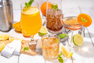 Trendy tea cocktail set, sparkling tea soda
