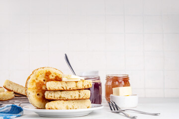 Traditional English skillet baked pastry Crumpets