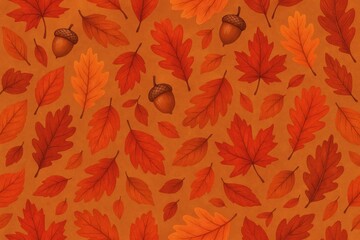 Autumn Forest Pattern with Fallen Leaves in Warm Orange and Red Tones