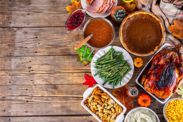 Thanksgiving dinner or lunch foods table
