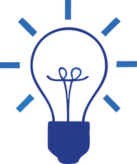 A simple blue line drawing of a light bulb with radiating lines symbolizing a bright idea or innovation on a white background