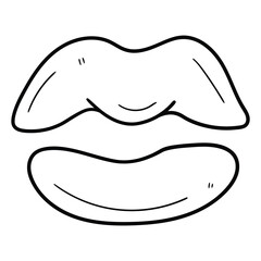Hand drawn doodle female lips kiss on white background.