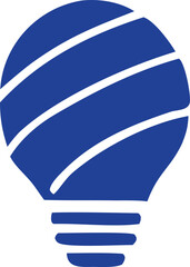 Abstract blue and white stylized light bulb graphic with curved lines and a textured fill representing innovation and bright ideas