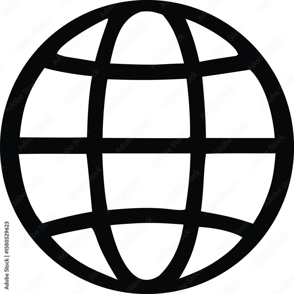 Aufkleber a simple black outline of a globe with meridian and parallel lines representing the earth and global