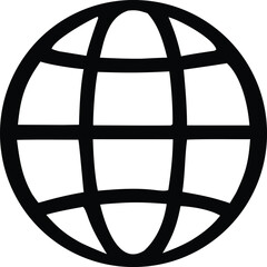 A simple black outline of a globe with meridian and parallel lines representing the earth and global connectivity