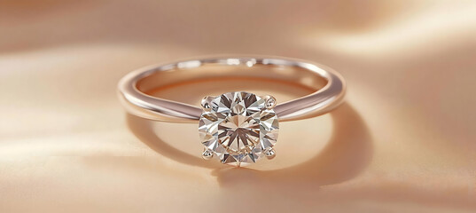 Sparkling diamond solitaire ring displayed in a close-up composition emphasizing elegant jewelry design luxury details with soft shadows and a rich velvety background

