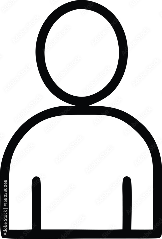 Poster simple black outline icon of a person with a circle for a head and a rounded rectangular body