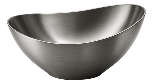 An asymmetrical stainless steel vessel sink that offers a unique design element for a designer home.