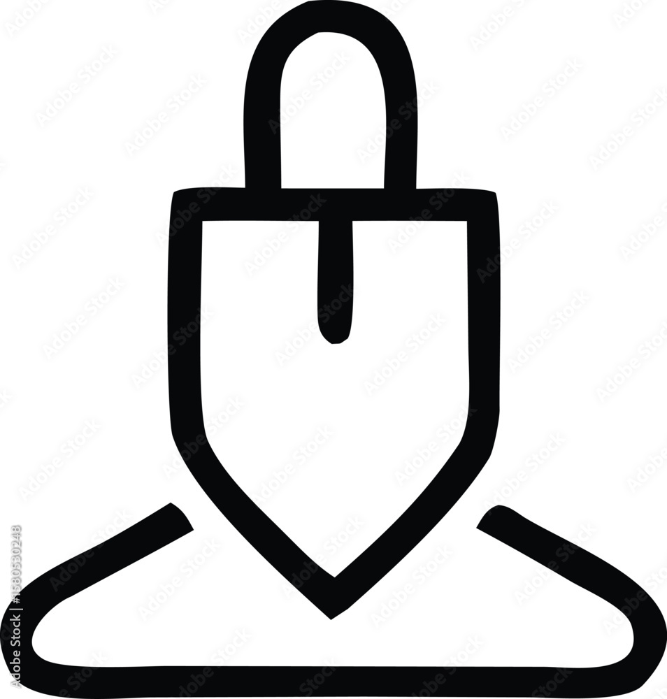 Poster abstract minimalist black and white icon representing a person with a shovel or a downward pointing 