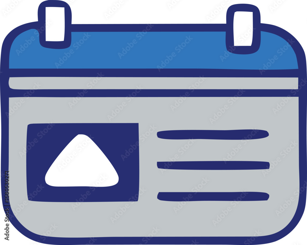Poster stylized blue and gray calendar icon with a white triangular shape and horizontal lines representing