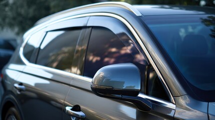 Stunning photo of side view of car window tint, ceramic film provides heat rejection and UV protection.