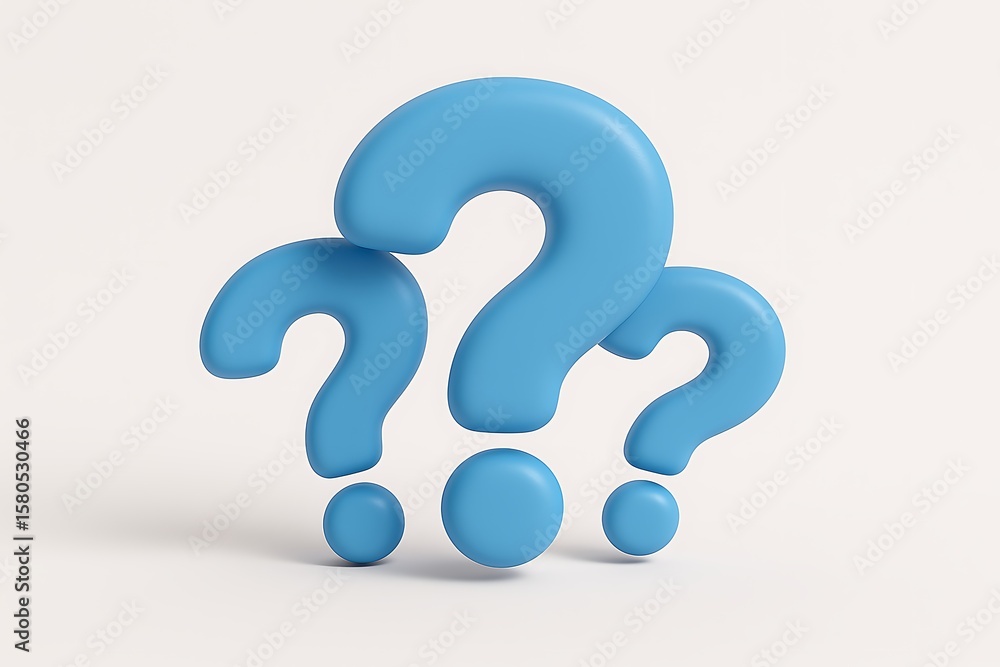 Poster three blue question marks clustered together isolated on white background