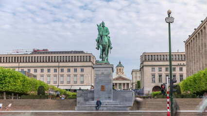 Hyperlapse of Place de l'Albertine in Brussels, Belgium, featuring bronze equestrian statue of King...