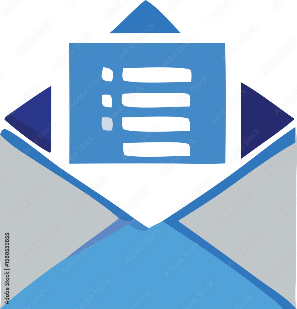 Poster stylized blue and gray envelope icon with a document featuring a checklist or list of items inside r