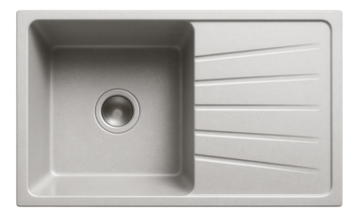 A rectangular single-basin kitchen sink crafted from durable quartz with a grooved drainboard, perfect for a busy household.