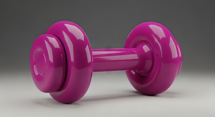 Bright magenta dumbbell on dark clay background.