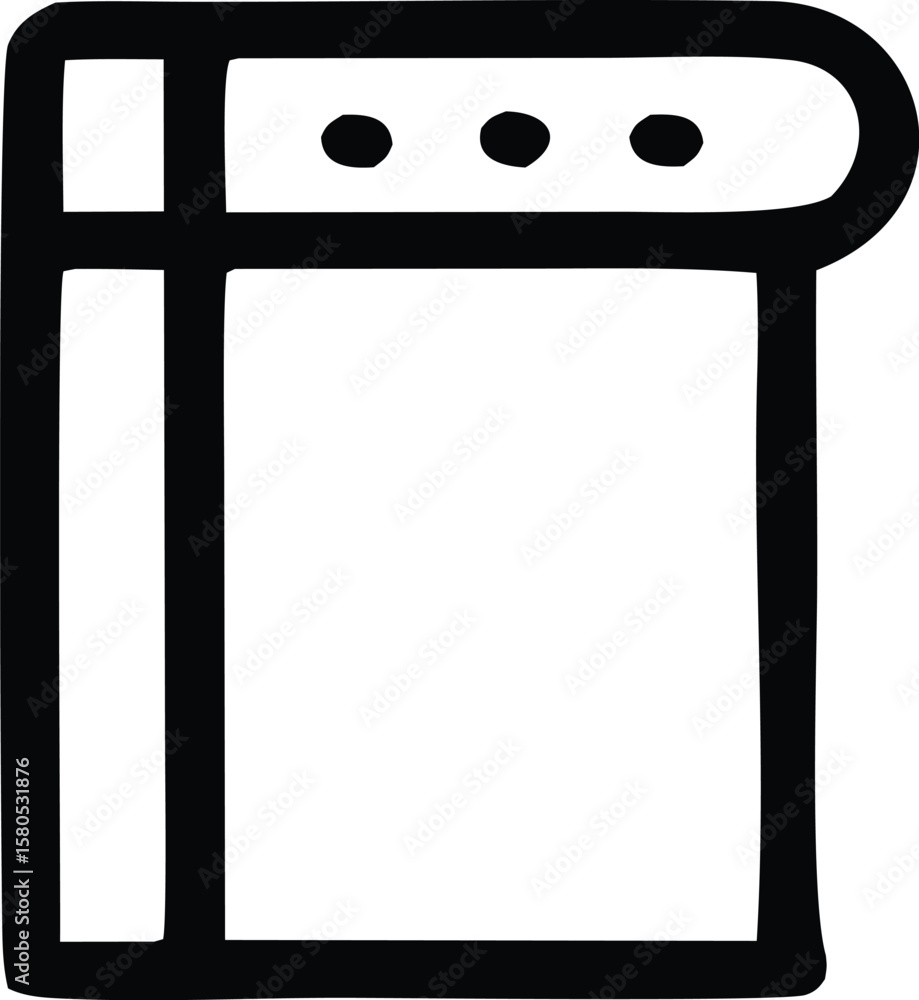 Poster simple black outline drawing of an open book with three dots on the top page representing a minimali