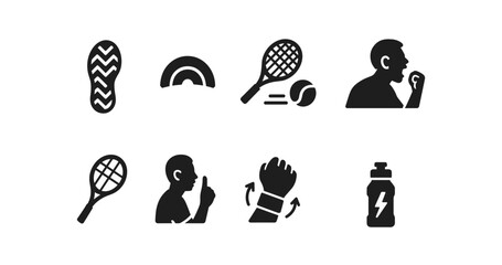 tennis sport icons set. Player competition solid outline icons