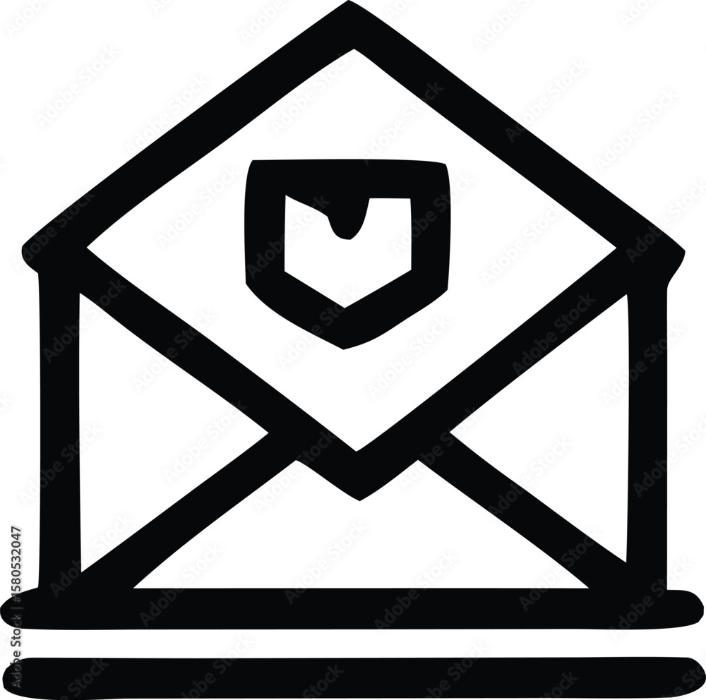 Poster a stylized black and white icon depicting an open envelope with a shield symbol inside suggesting se