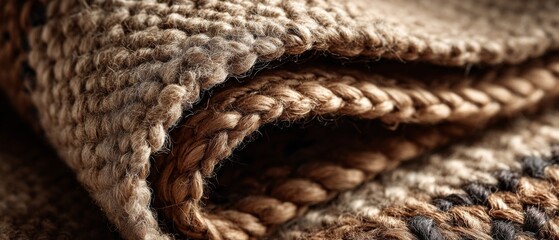 Close-Up of Rolled Brown and Beige Woven Rug Texture