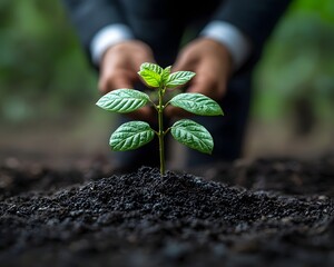 A person planting a sapling as part of a corporate sustainability initiative