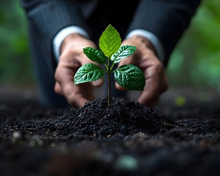 Businessman planting a tree for corporate sustainability