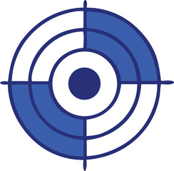 Abstract concentric circles in blue and white divided by crosshairs representing a target or a stylized compass rose