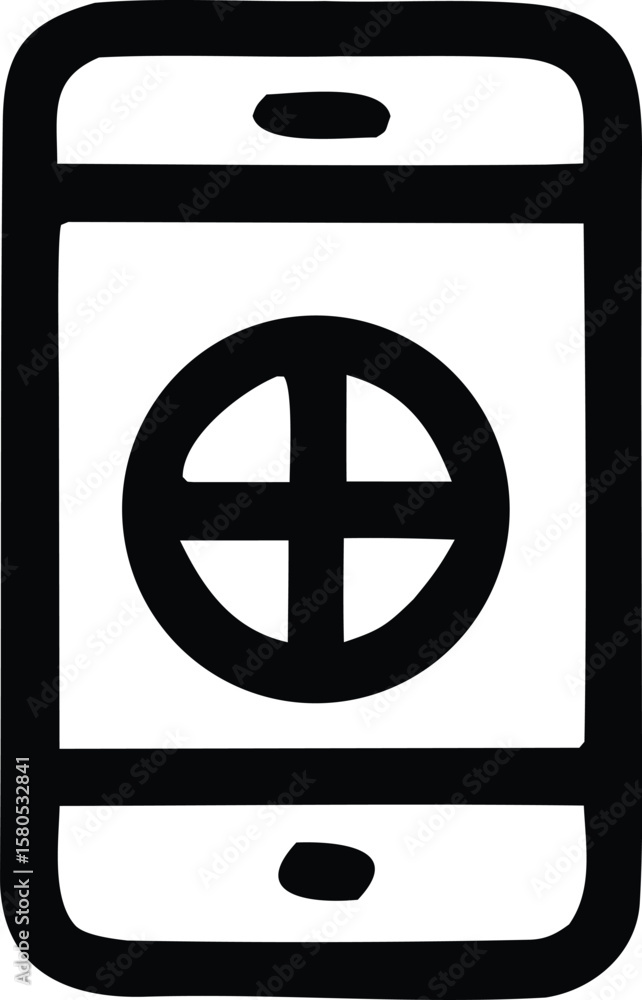 Aufkleber a simple black and white icon representing a smartphone with a circular crosshair or target symbol d