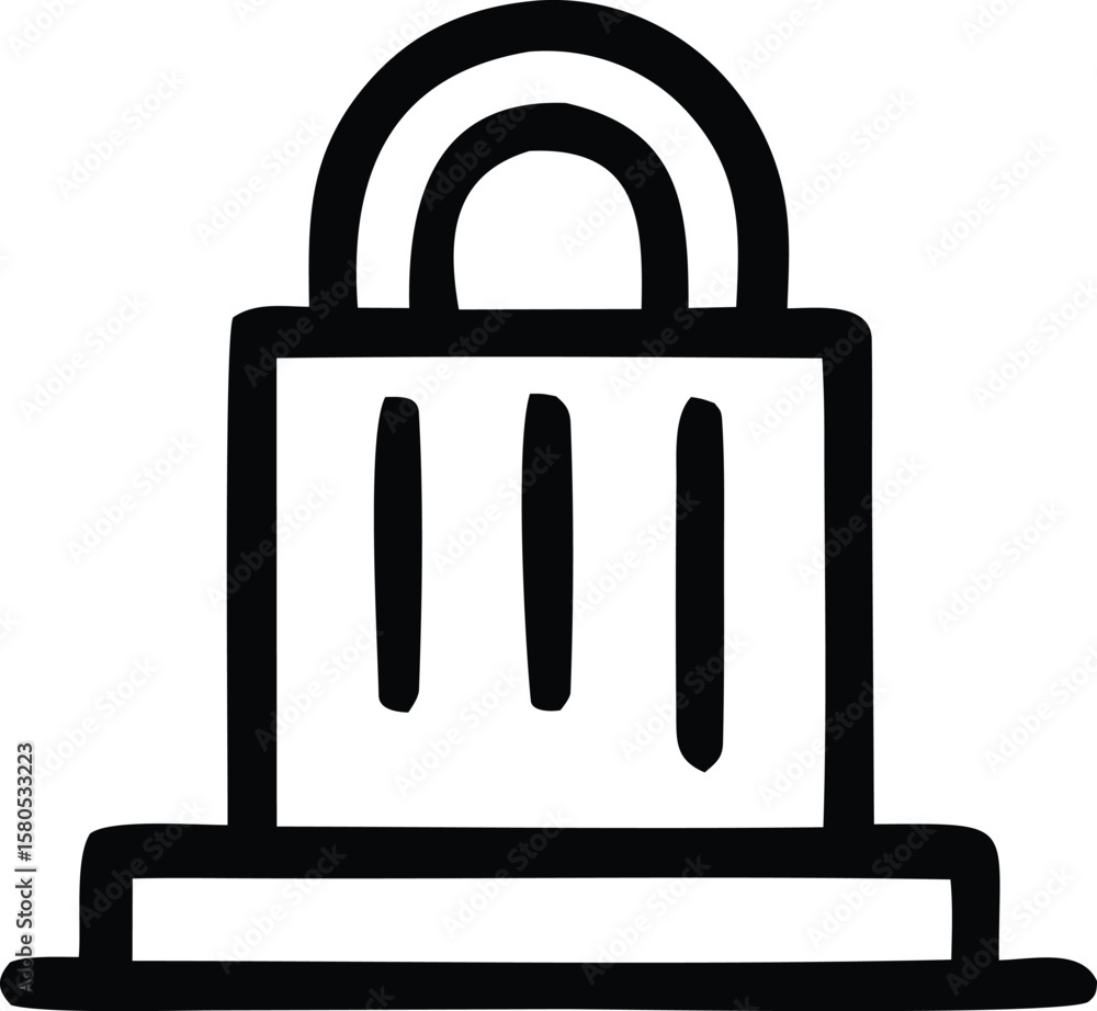 Poster simple black outlined padlock icon with a curved shackle and rectangular body featuring three vertic