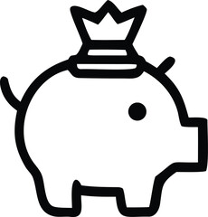 Stylized black outline icon of a piggy bank with a money bag on its back symbolizing savings and financial growth