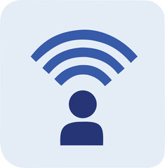 A simple blue icon representing a person with wi fi signals emanating from their head against a light blue background